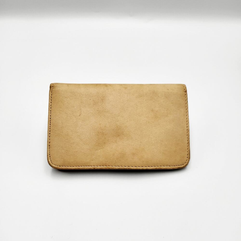 Buxton Beige Tan Leather Bifold Small Compact Wallet Card Holder ID Window